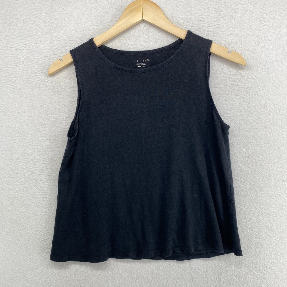 EILEEN FISHER Tank Top 2XS Organic Linen Slub Jersey Scoop Neck Sleeveless Black